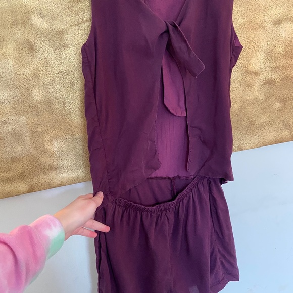 Purple Solid and Striped romper with tie back. - Picture 2 of 4